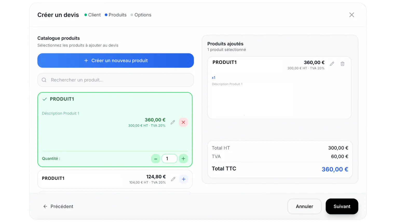 Devis commerciaux professionnels avec catalogue produits Lio