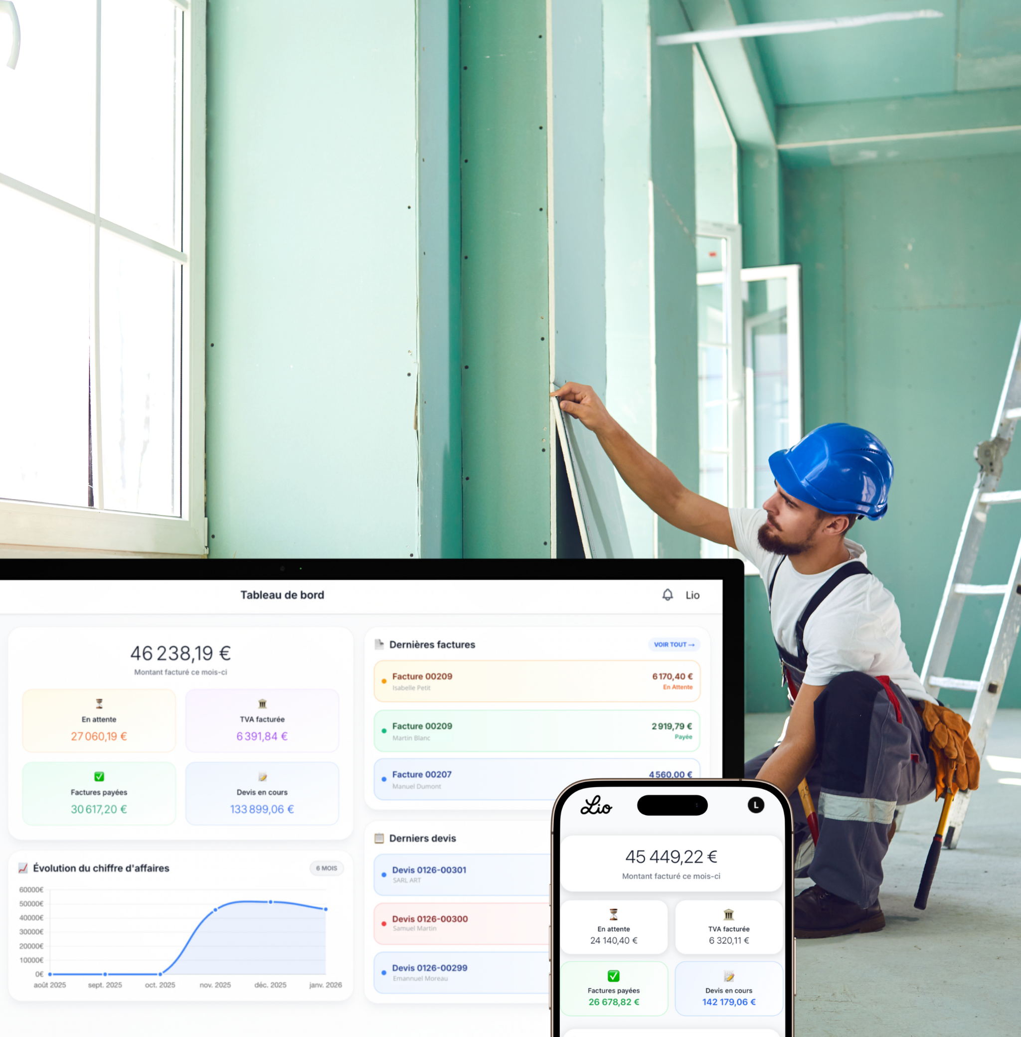 Conversion devis placo en facture avec Lio