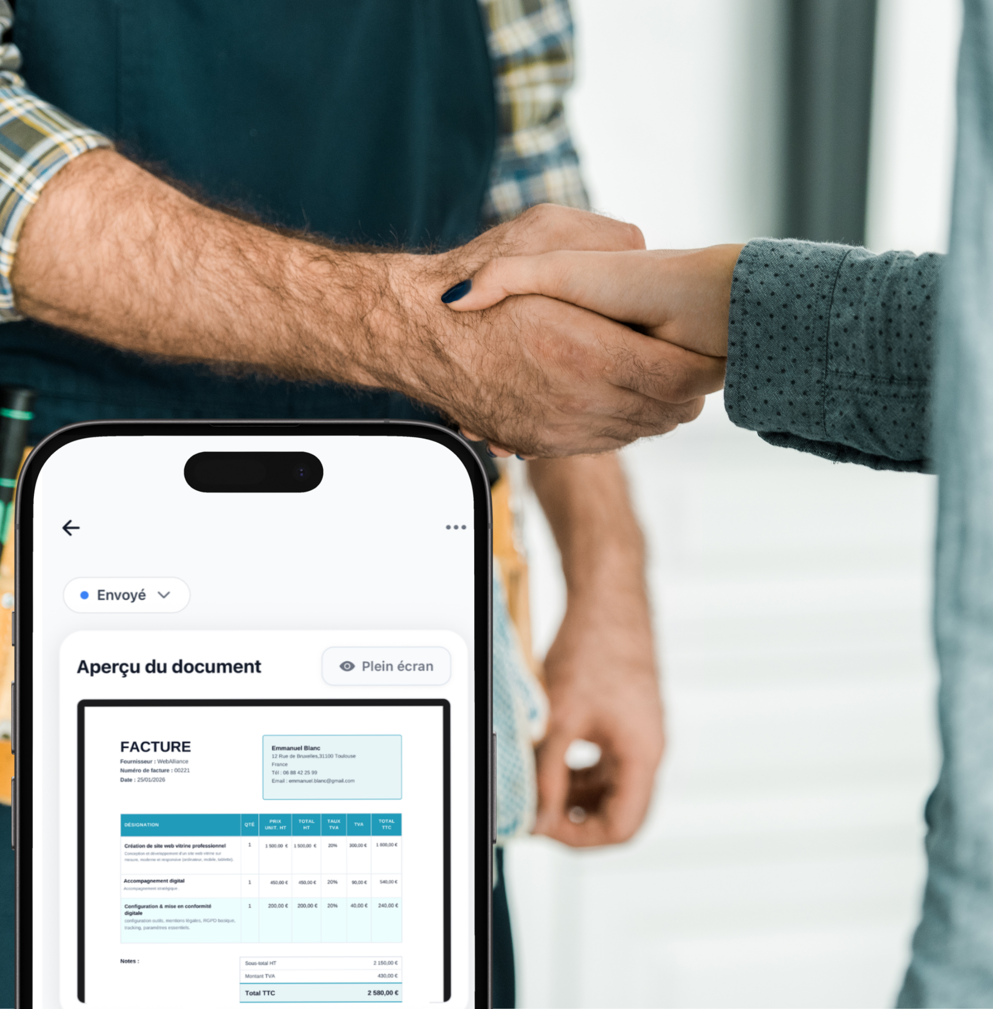 Conversion devis plomberie en facture - 1 clic