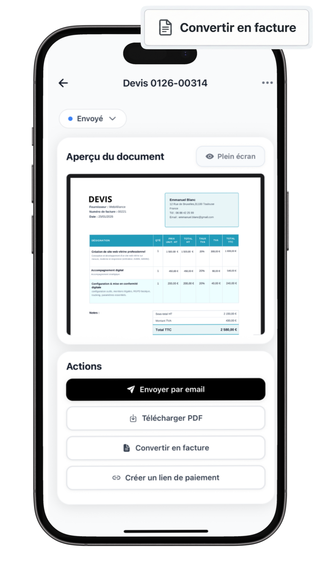 Devis Lio - Conversion en facture