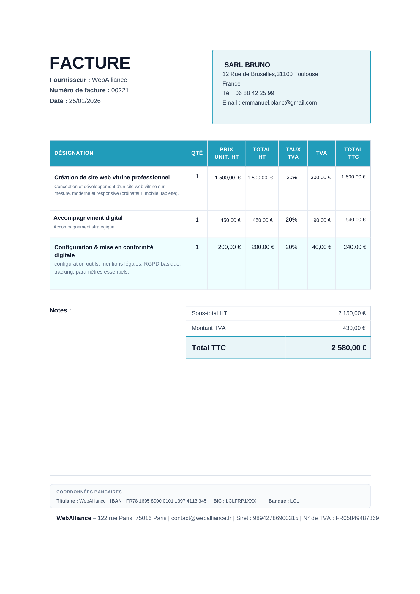 Facture Lio - Conversion depuis devis
