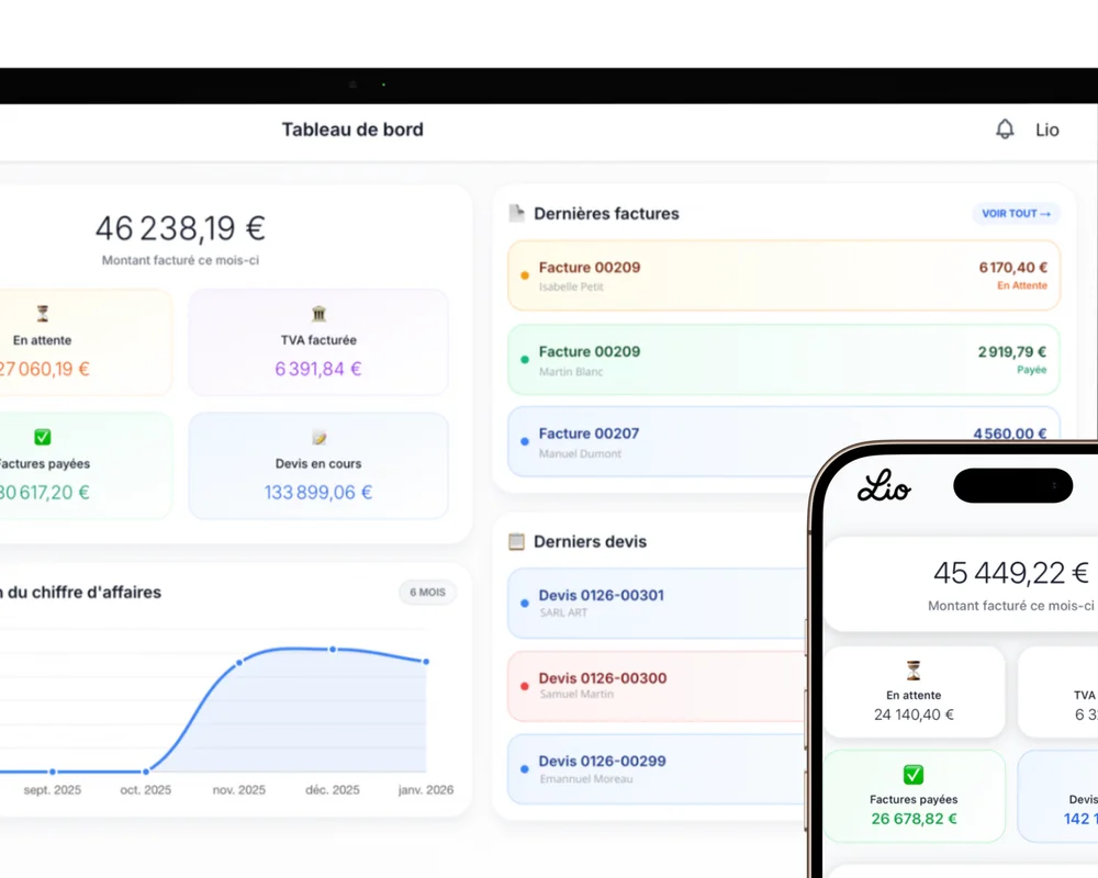 Dashboard Lio - Suivi de la TVA, trésorerie et pilotage d'activité en temps réel