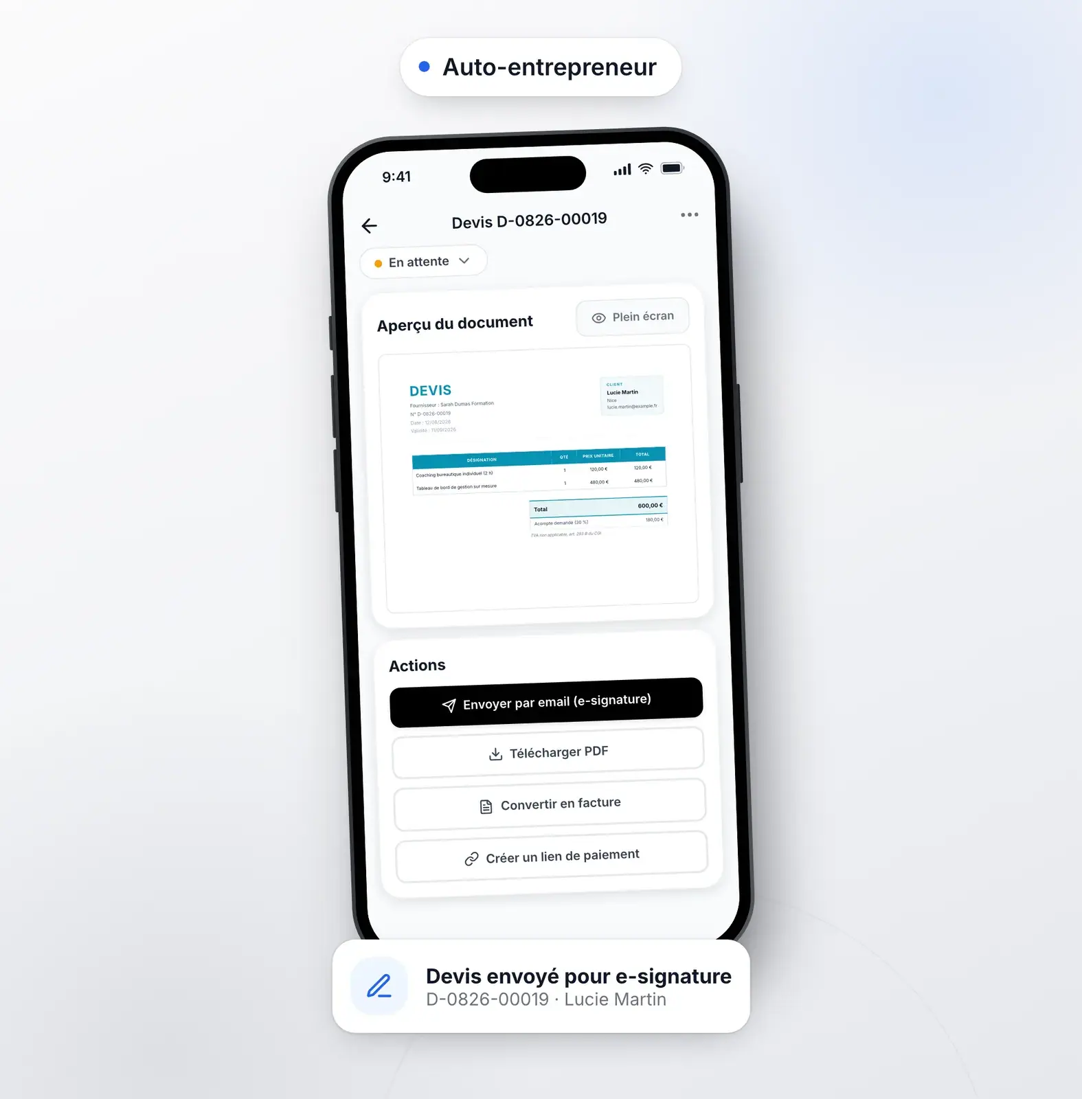 Application Lio pour auto-entrepreneur : l’assistant IA crée le client et le devis