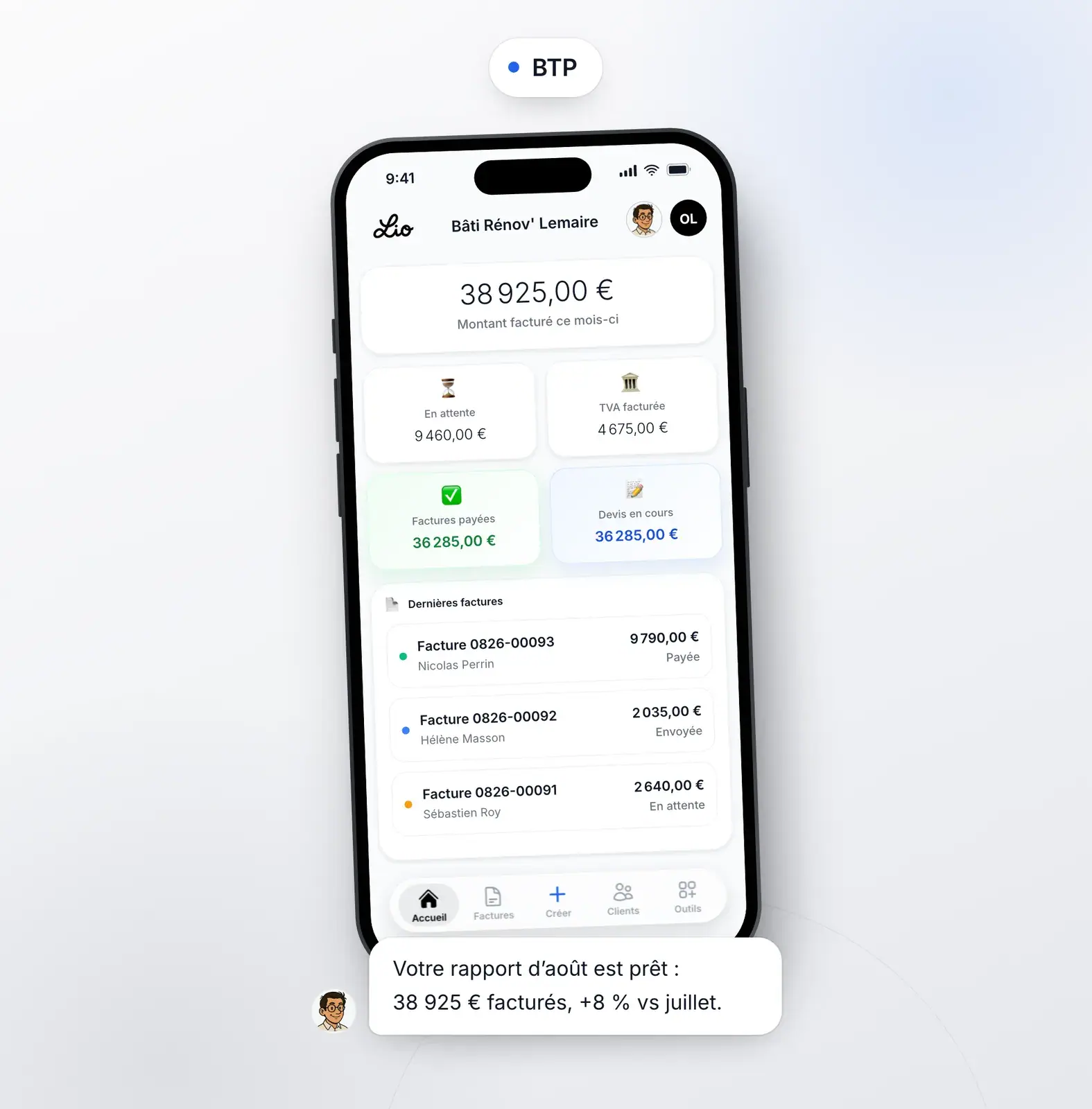 Application Lio pour BTP : suivi de l’activité et des relances