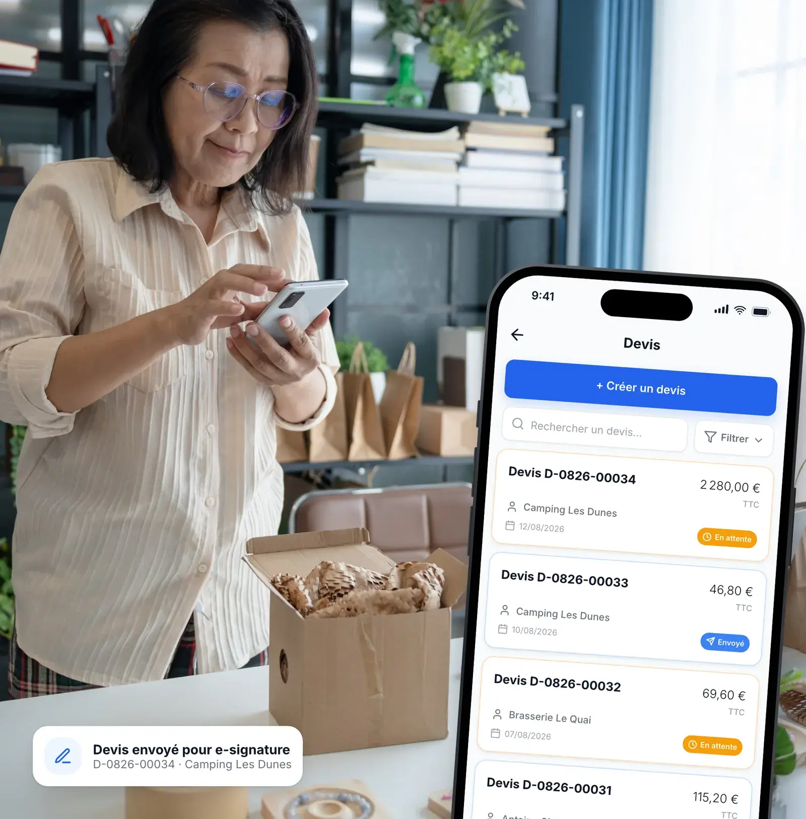 Devis de réassort envoyé à un client professionnel depuis Lio