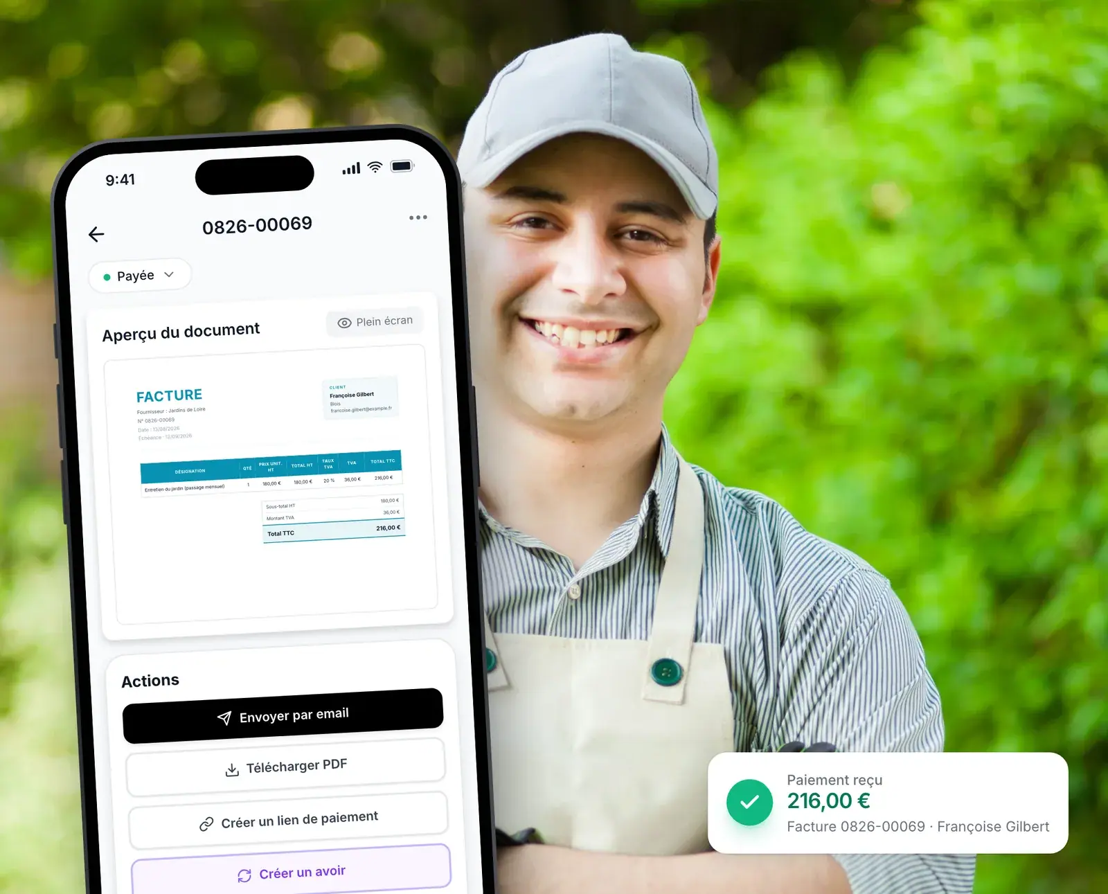 Devis d’aménagement paysager converti en facture dans Lio