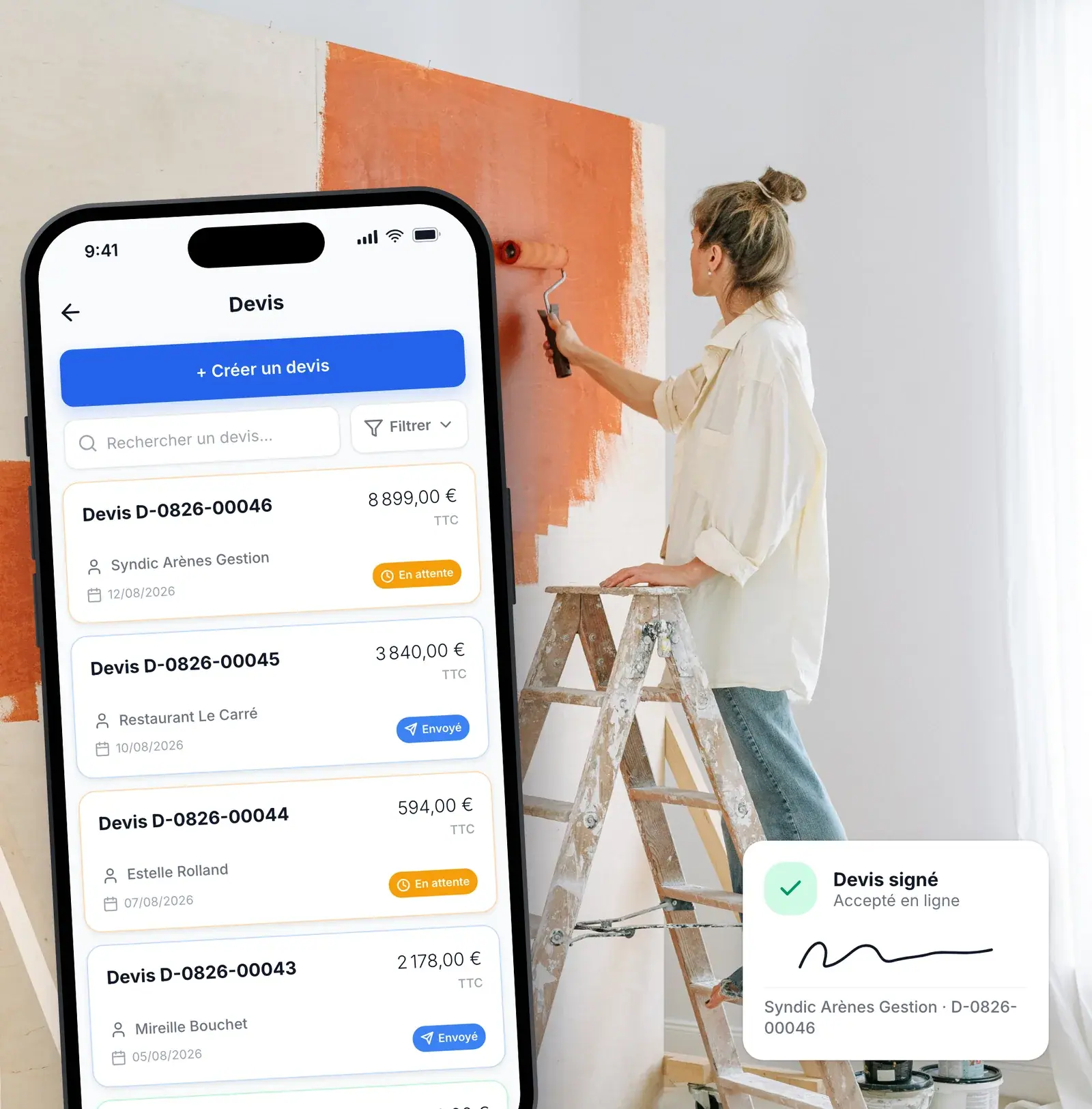 Peintre suivant ses devis signés dans l’application Lio