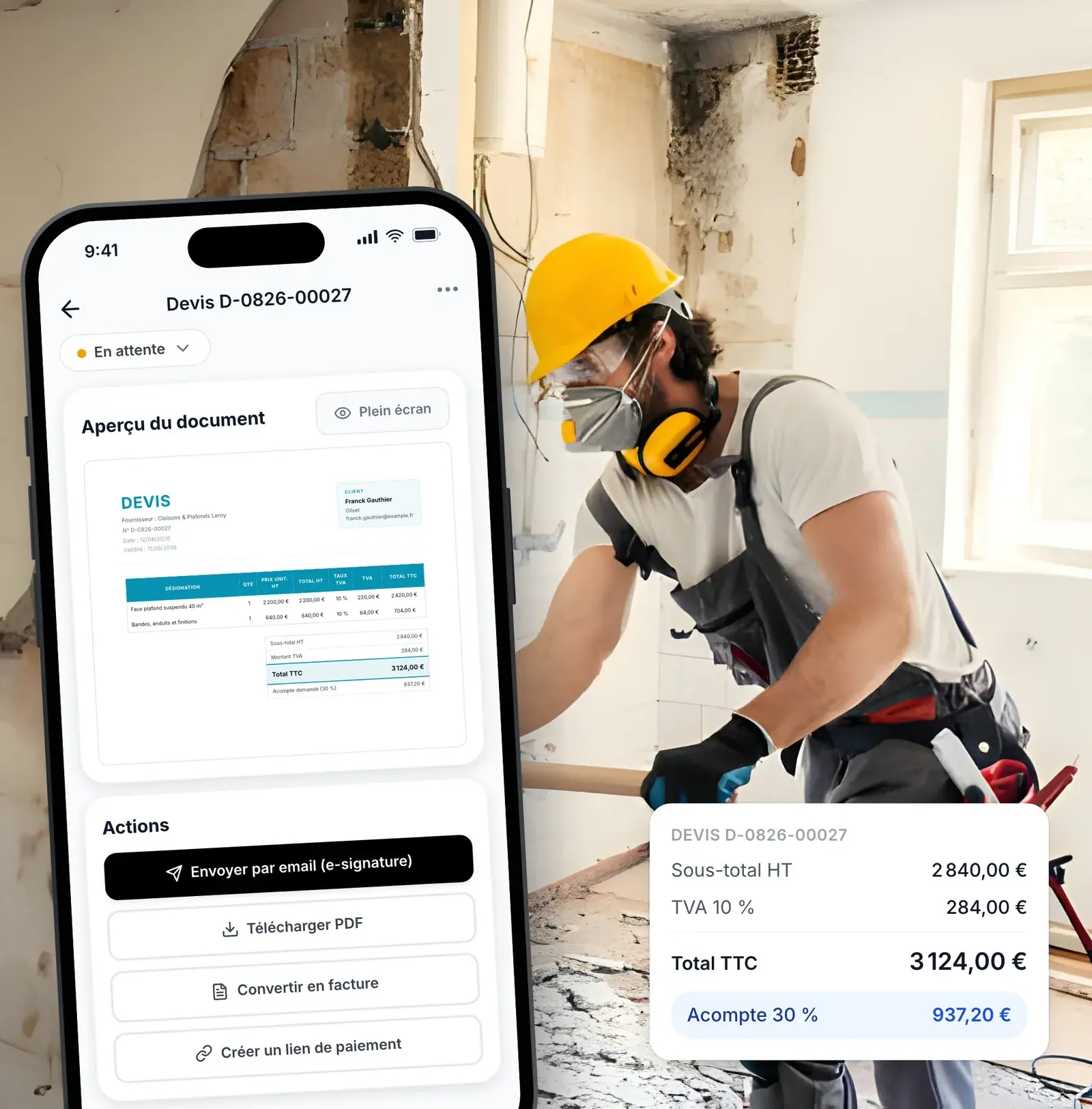 Devis de placo créé sur le chantier depuis l’application Lio