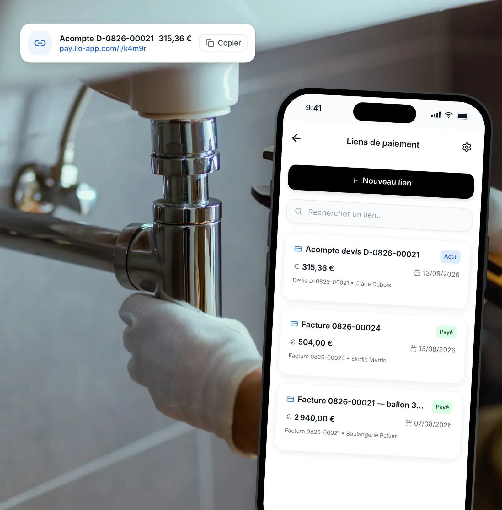 Acompte de 30 % demandé sur un devis de plomberie dans Lio