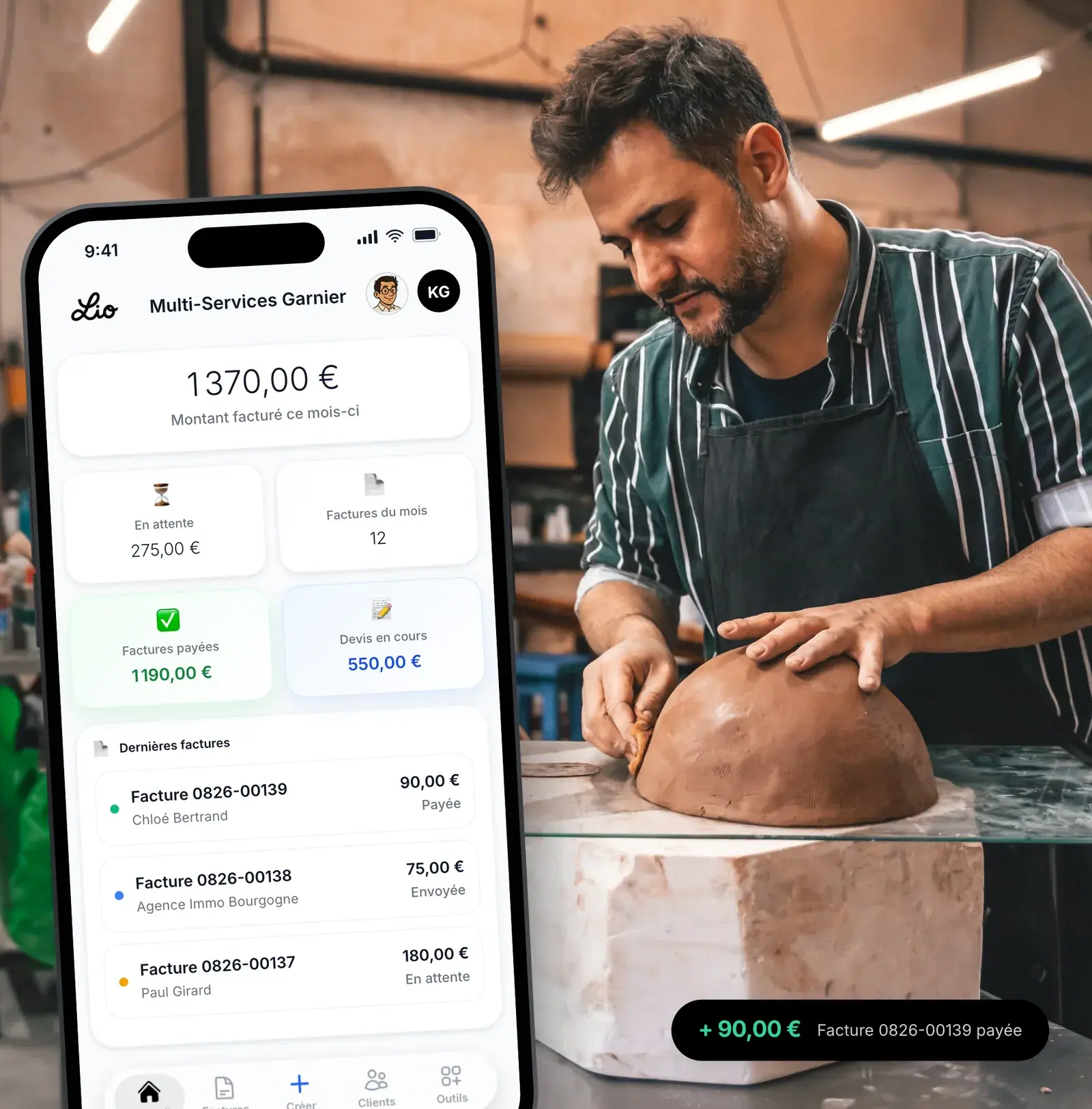 Artisan auto-entrepreneur consultant son tableau de bord Lio