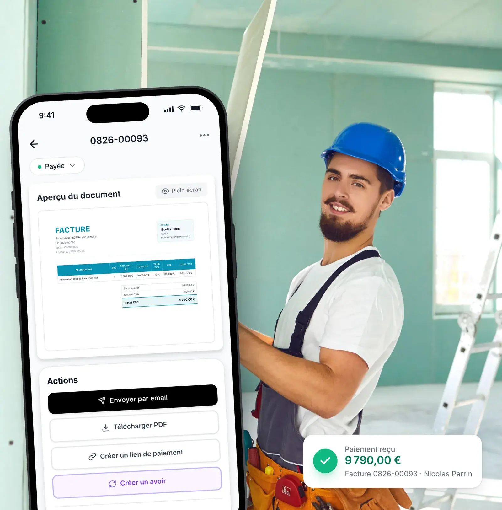 Facture de situation de travaux payée dans Lio