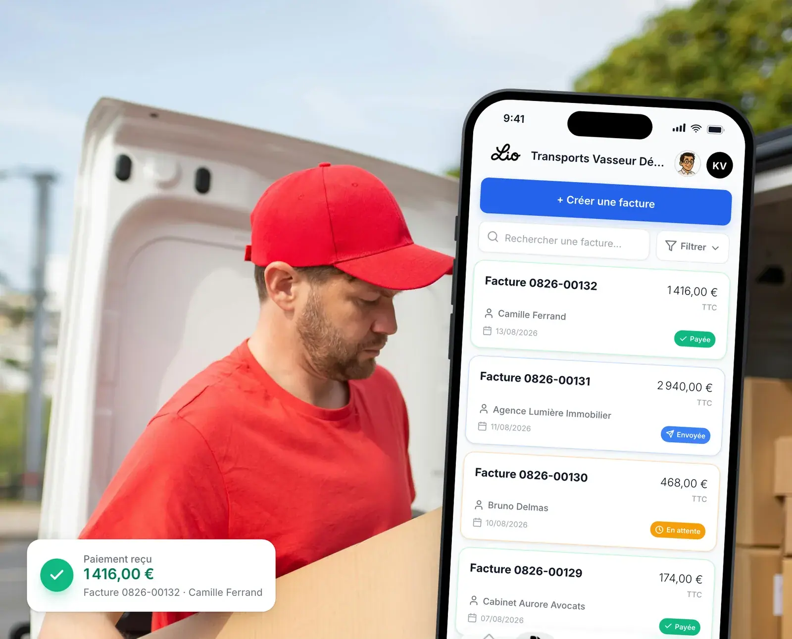Déménageur suivant ses factures depuis son téléphone
