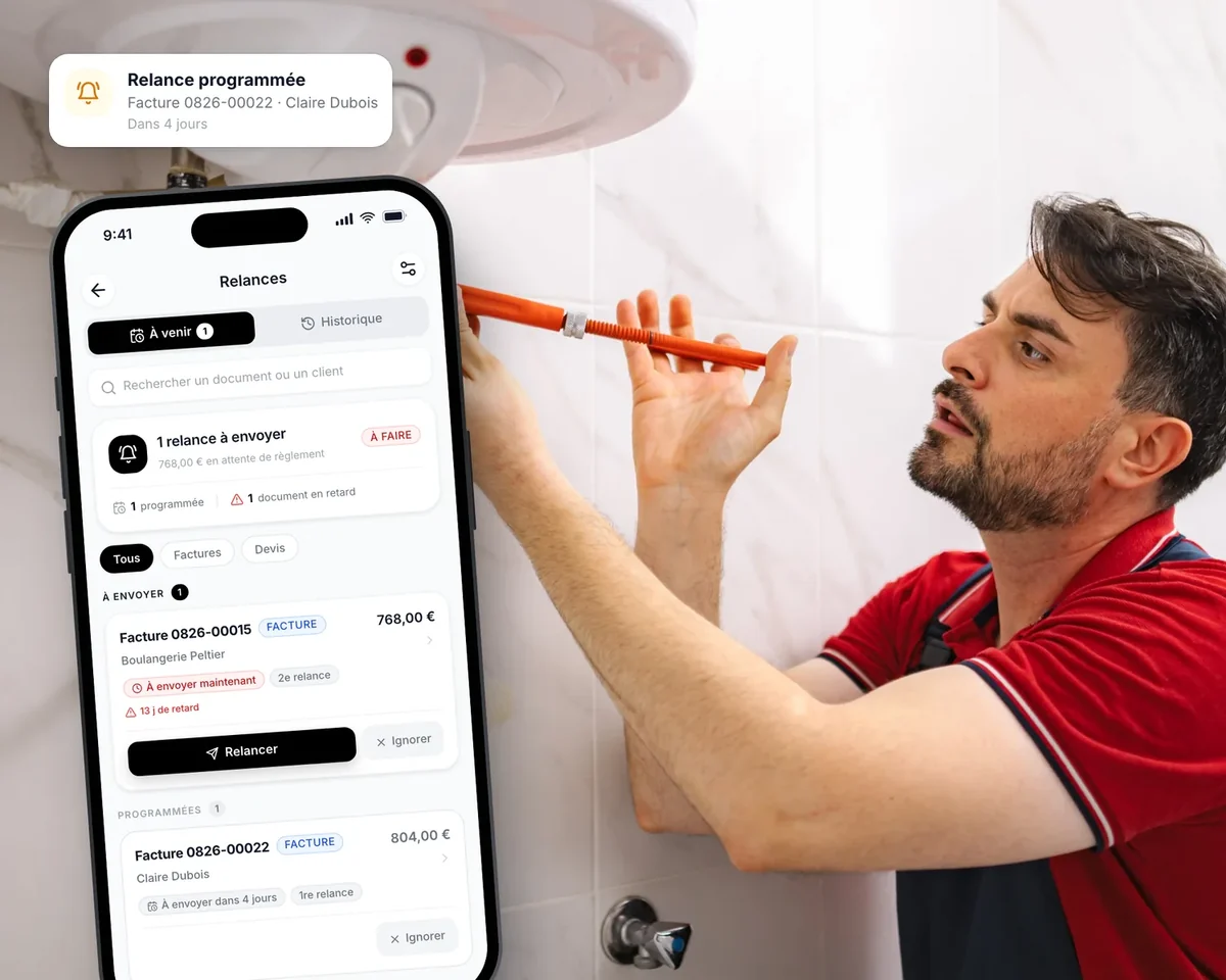 Plombier en intervention, relances Lio programmées sur son téléphone